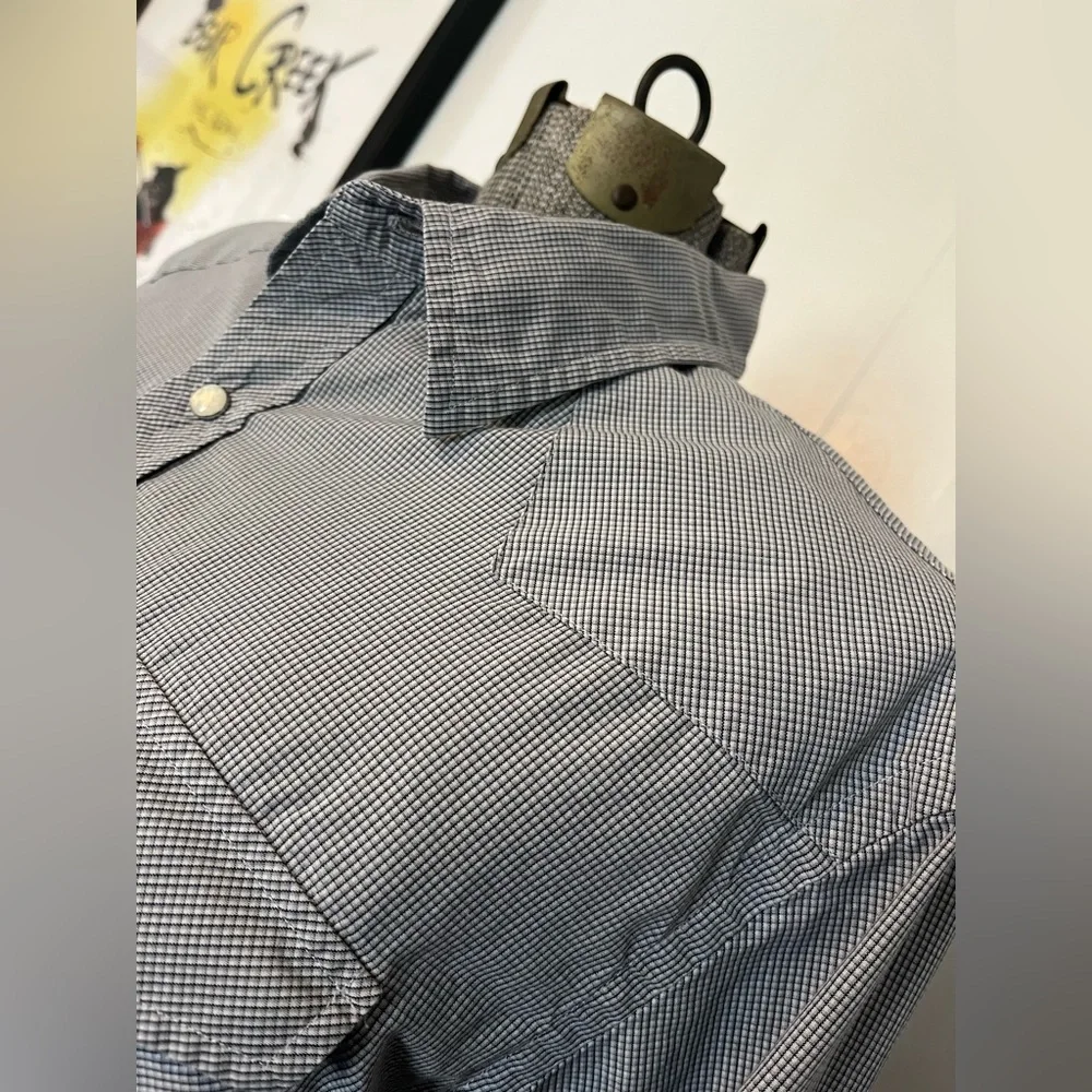 J. Crew Men's Gray Checked Western Button-Up Shirt Large